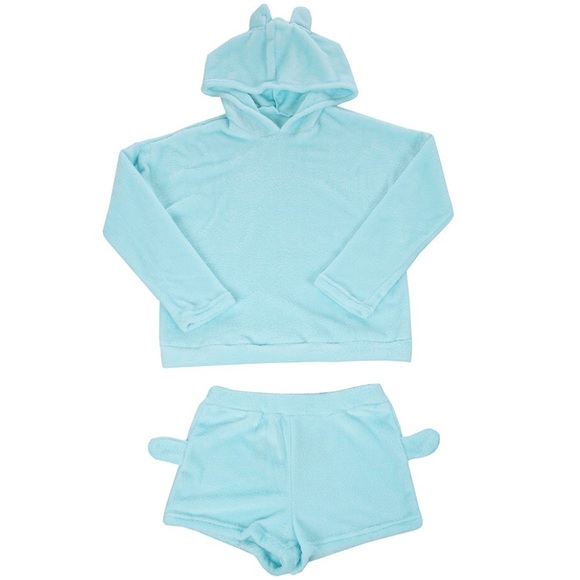✨2x HP!!✨Cozy Blue Velour Hoodie & Shorts Set✨ - Picture 3 of 4